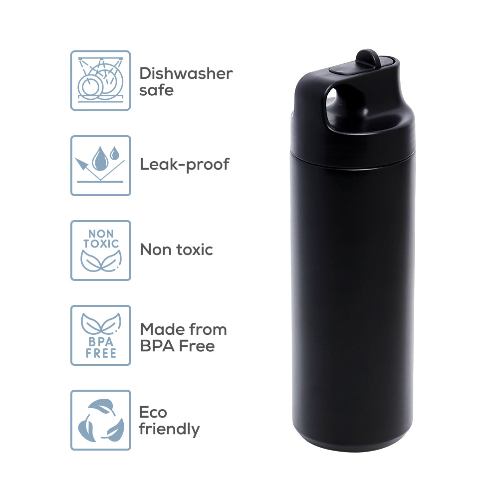 EAZY KIDS Insulated Sports Water Bottle - Black, 550ml