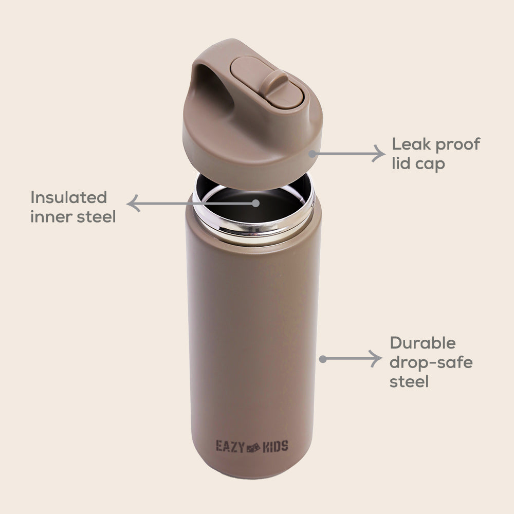 EAZY KIDS Insulated Sports Water Bottle - Khaki, 550ml