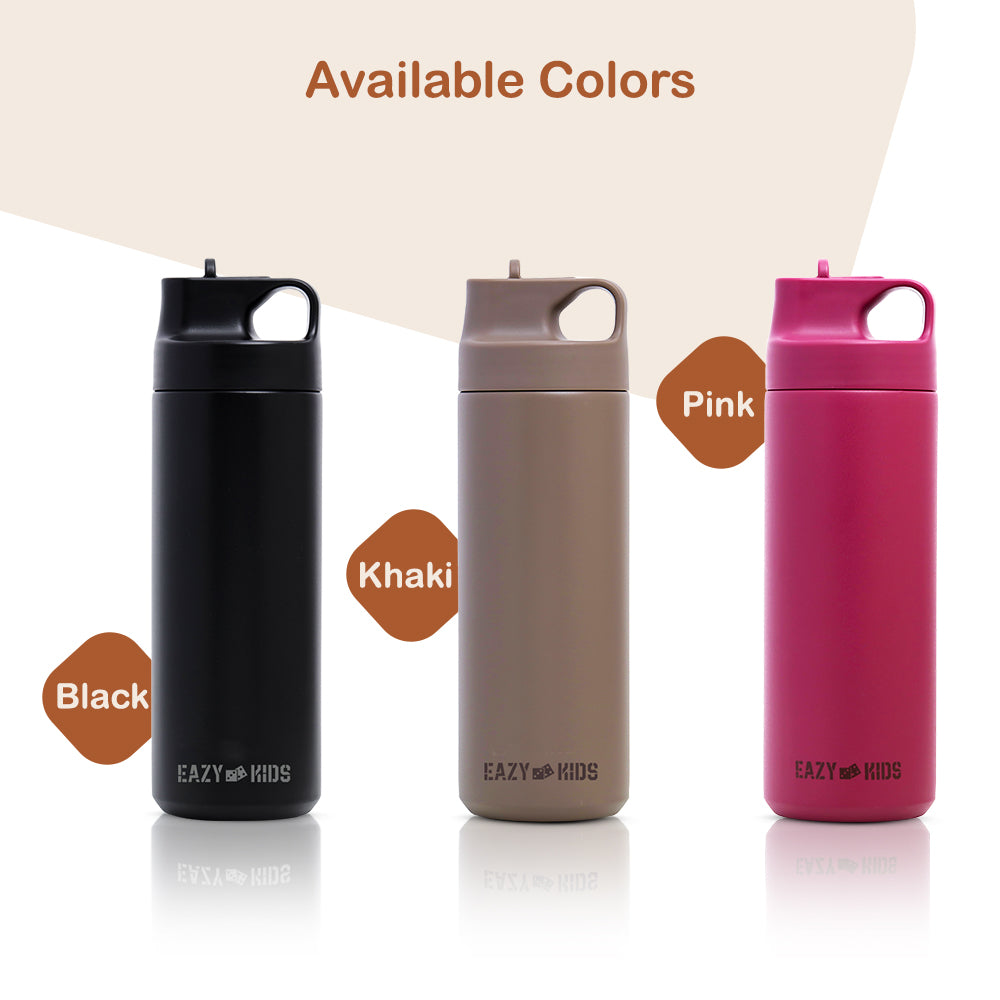 EAZY KIDS Insulated Sports Water Bottle - Khaki, 550ml