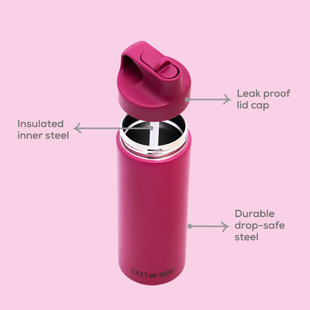 EAZY KIDS Insulated Sports Water Bottle - Pink, 550ml