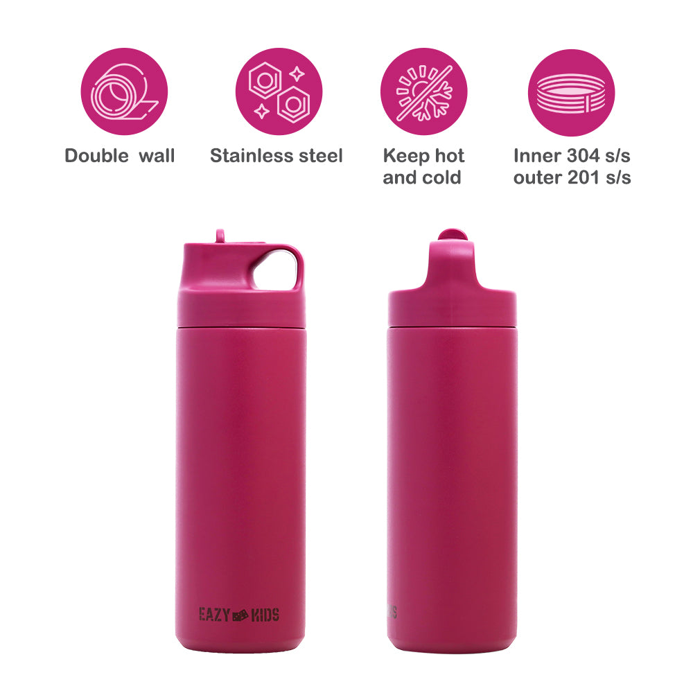 EAZY KIDS Insulated Sports Water Bottle - Pink, 550ml