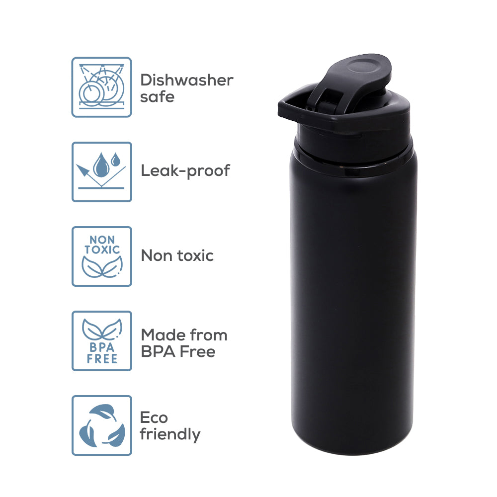 EAZY KIDS Stainless Steel Sports Water Bottle - Black, 700ml
