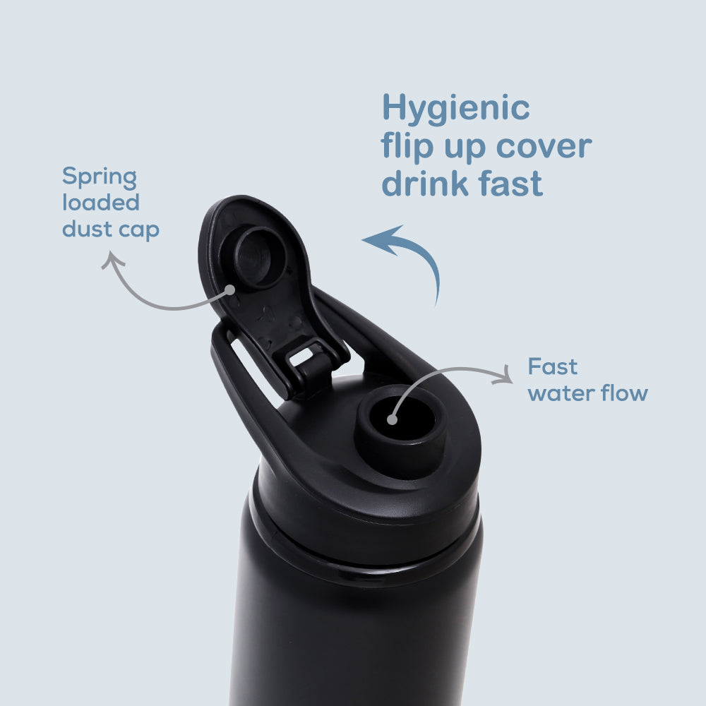 EAZY KIDS Stainless Steel Sports Water Bottle - Black, 700ml