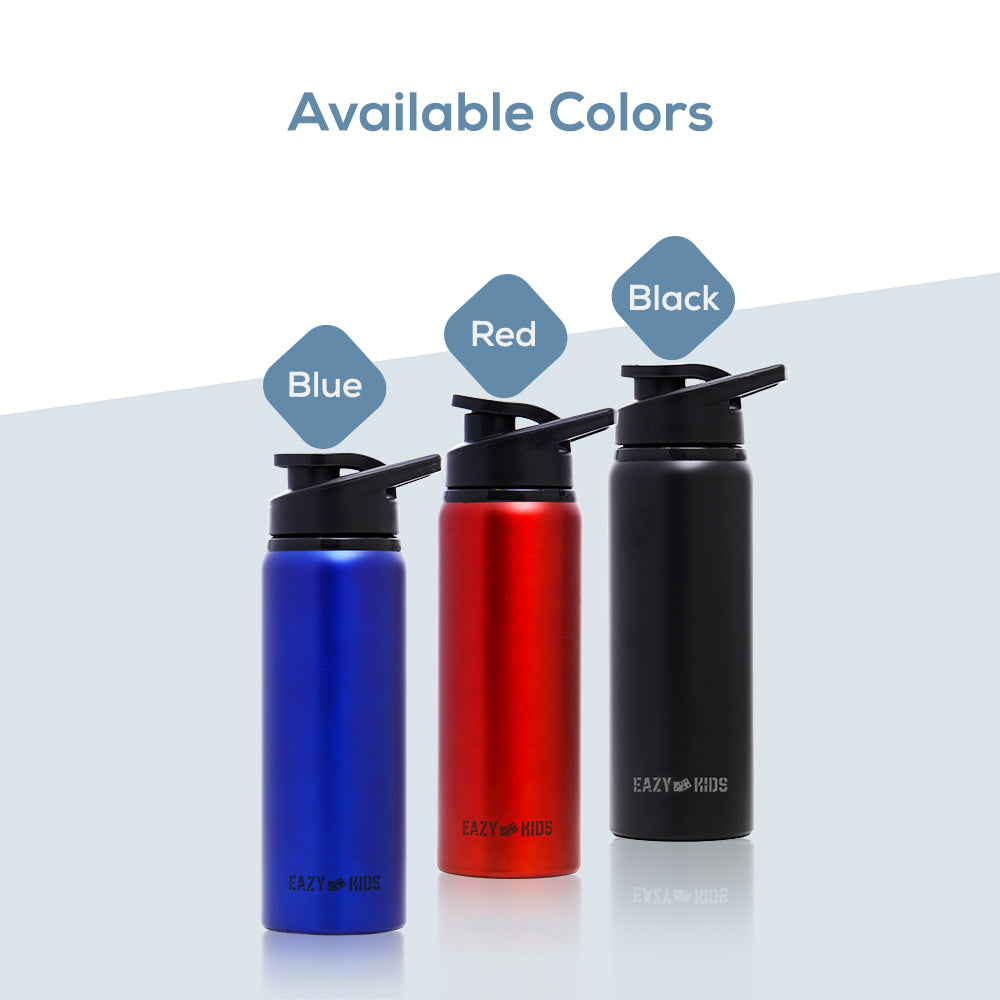 EAZY KIDS Stainless Steel Sports Water Bottle - Black, 700ml
