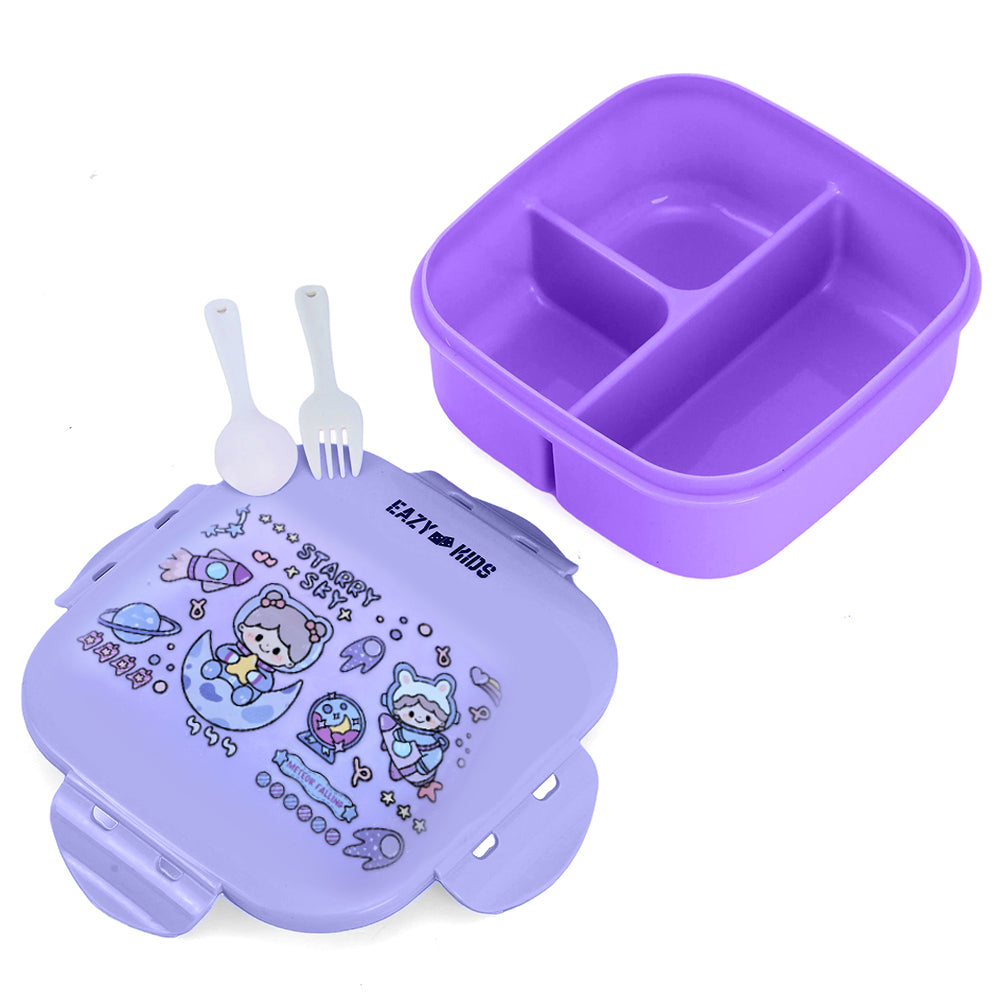EAZY KIDS Square 1000ml Bento Lunch Box - Star and Sky Purple