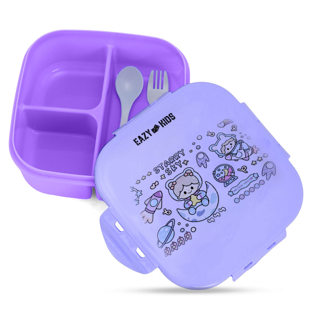 EAZY KIDS Square 1000ml Bento Lunch Box - Star and Sky Purple
