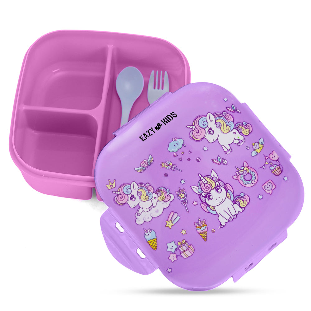 EAZY KIDS Square 1000ml Bento Lunch Box - Unicorn Purple