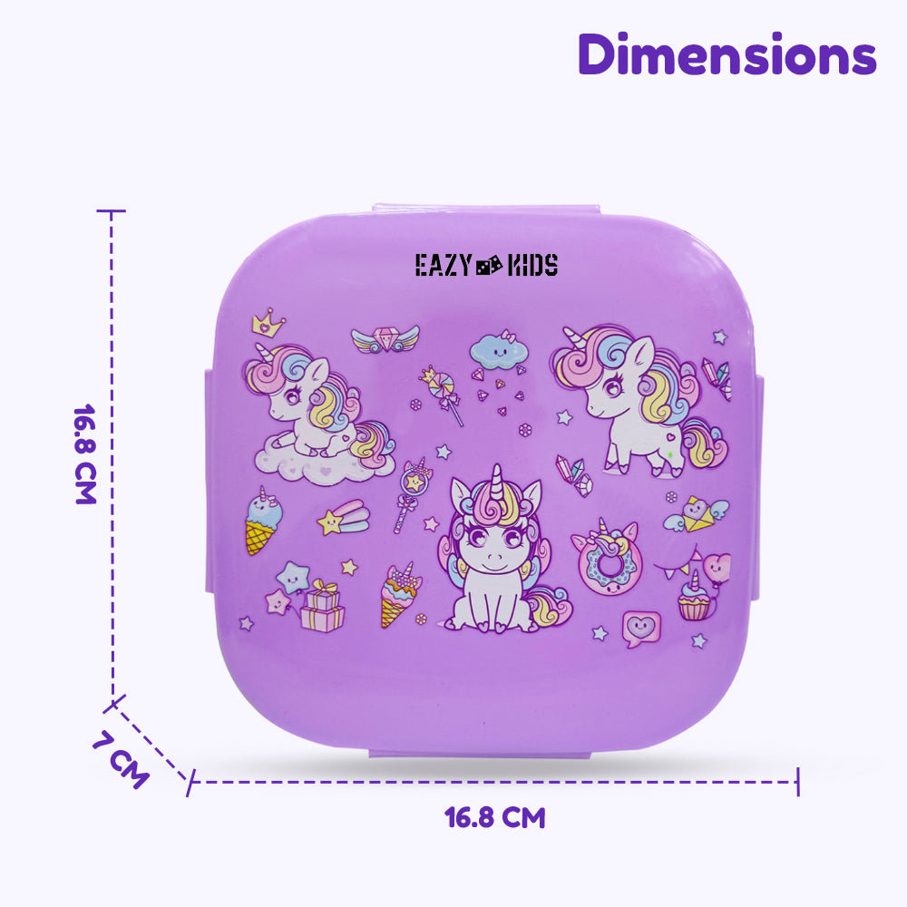 EAZY KIDS Square 1000ml Bento Lunch Box - Unicorn Purple