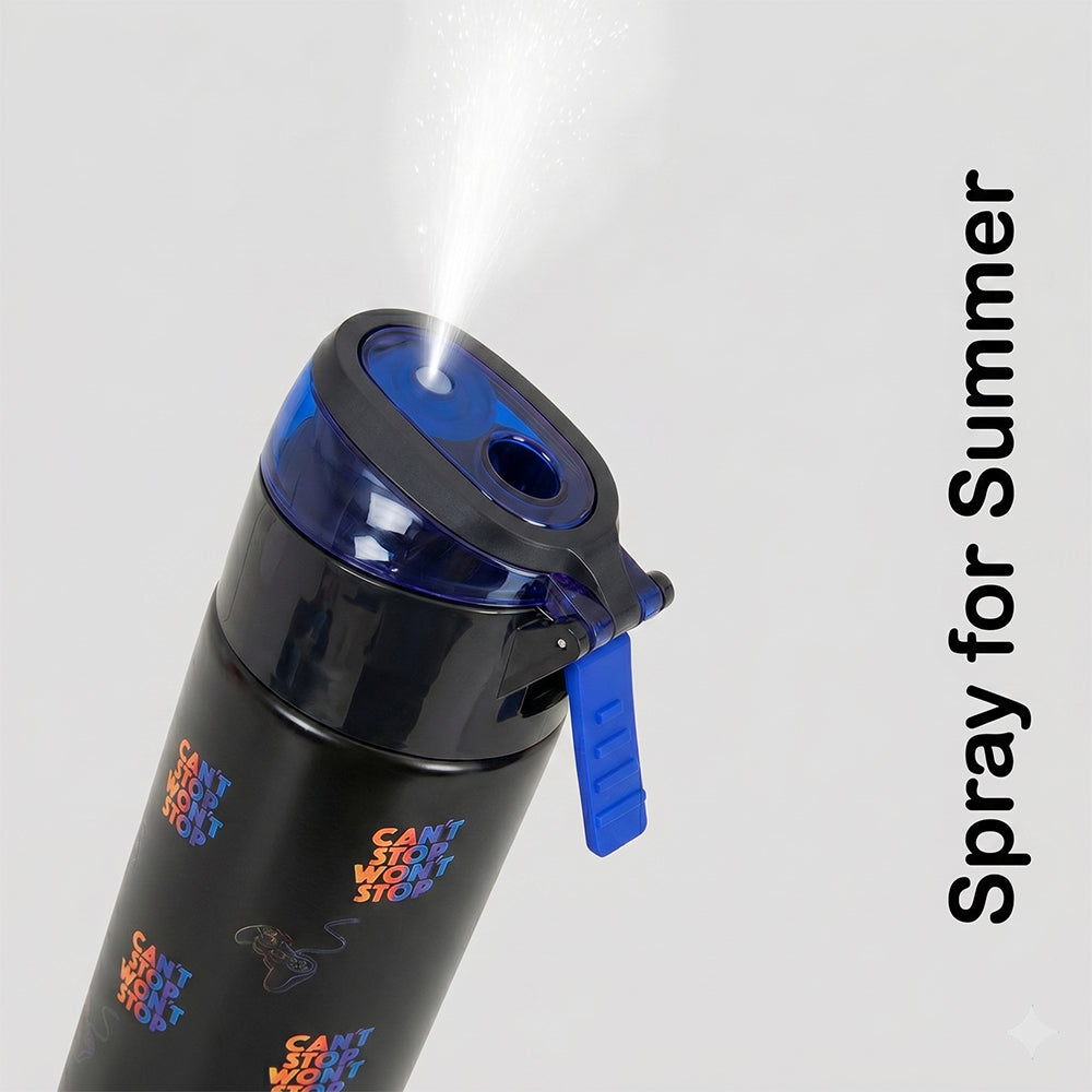 Eazy Kids Personalized - Insulated Stainless Steel Water Bottle w/Spray , Gamer 640ml Black