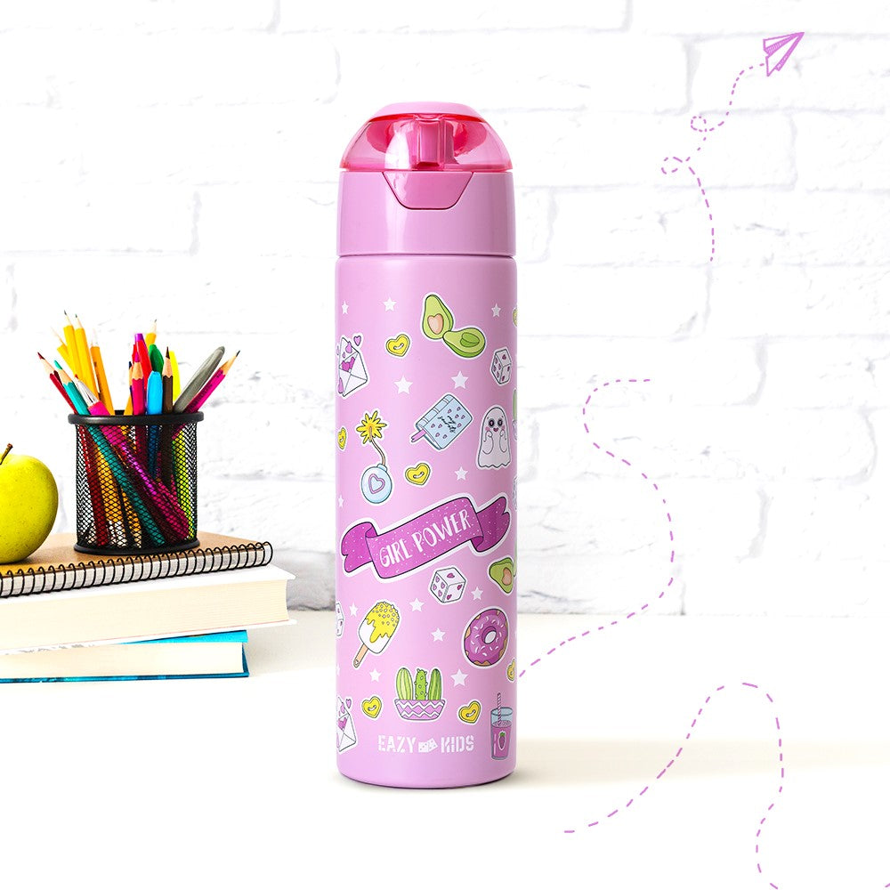 EAZY KIDS Insulated Steel Water Bottle w/Spray Pink - 640ml