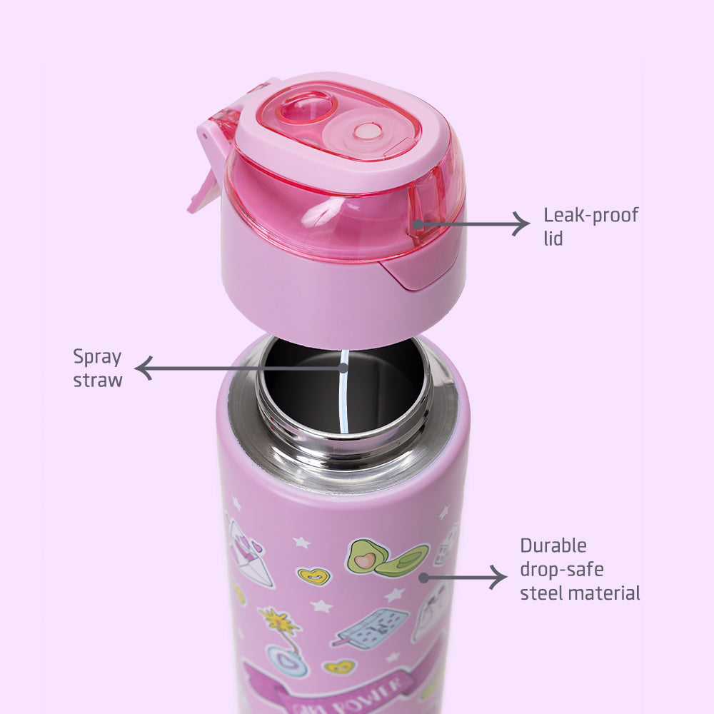 EAZY KIDS Insulated Steel Water Bottle w/Spray Pink - 640ml