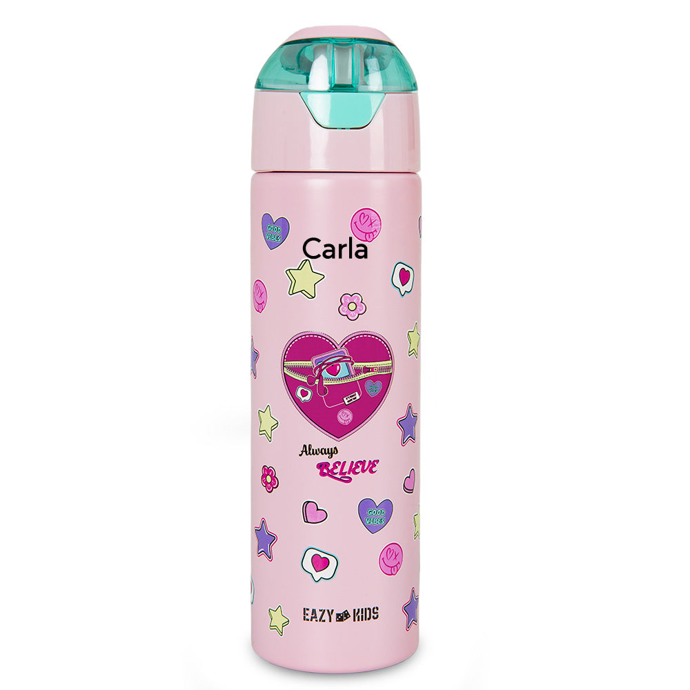 Eazy Kids Personalized - Insulated Stainless Steel Water Bottle w/Spray, Always Believe 640ml - Pink