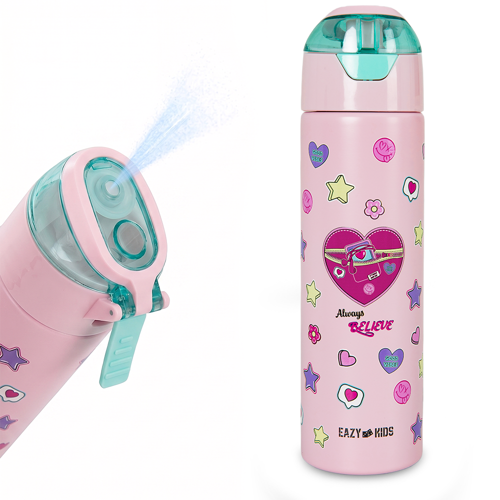 Eazy Kids Personalized - Insulated Stainless Steel Water Bottle w/Spray, Always Believe 640ml - Pink