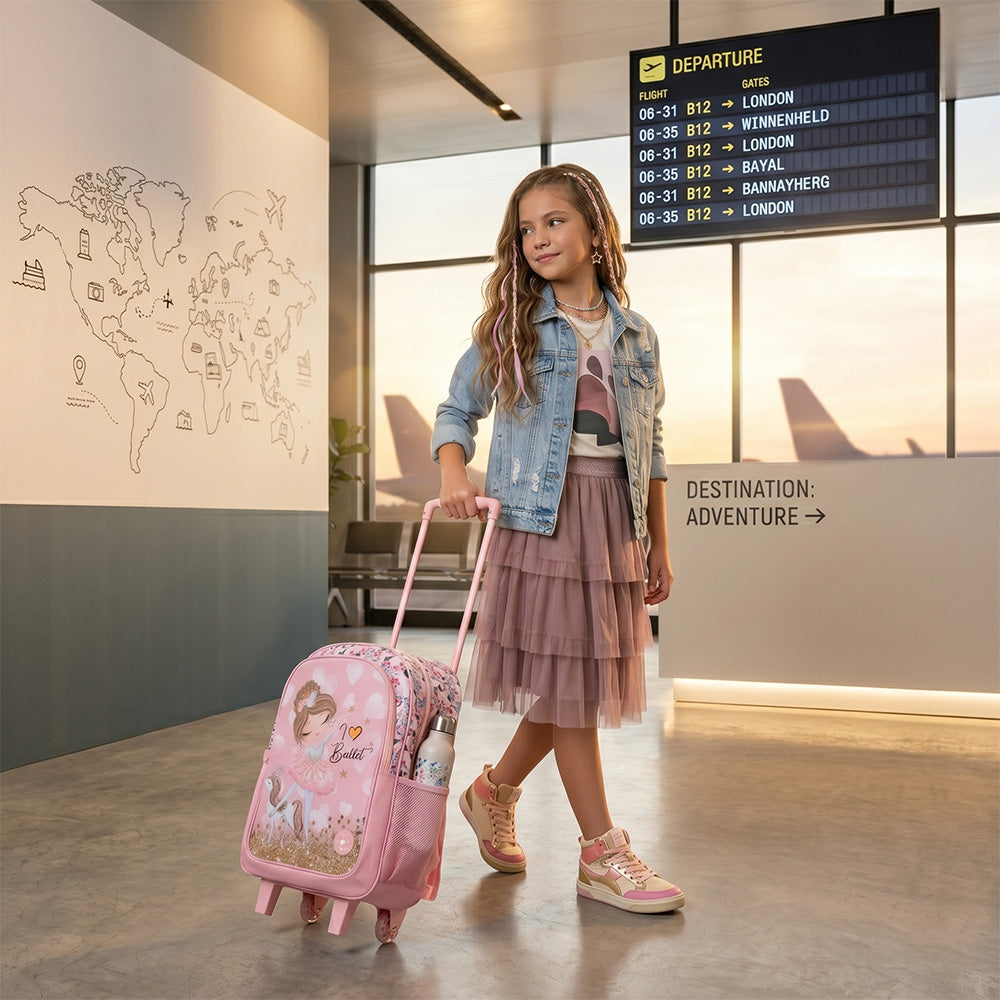 Eazy Kids Set of 5 Trolley 16" School Bag Combo - Ballet Pink