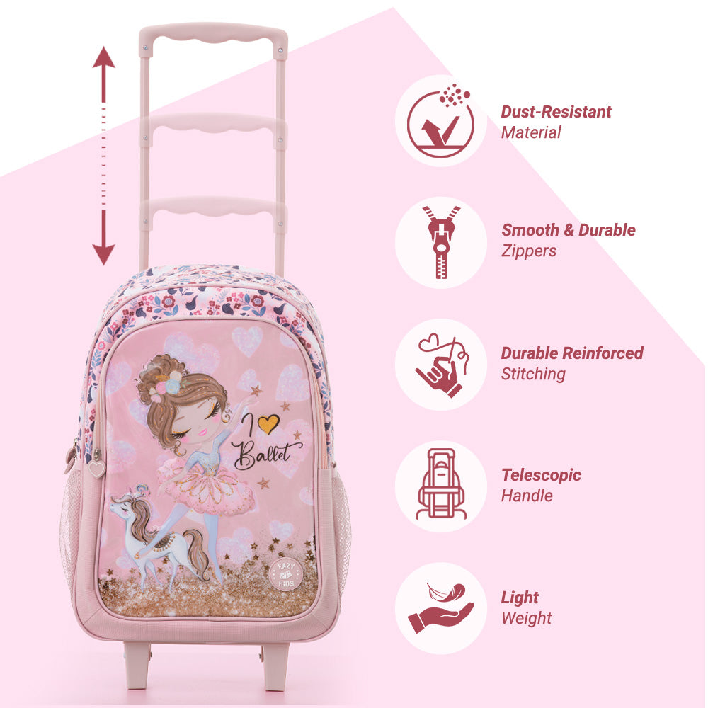 Eazy Kids Set of 5 Trolley 16" School Bag Combo - Ballet Pink