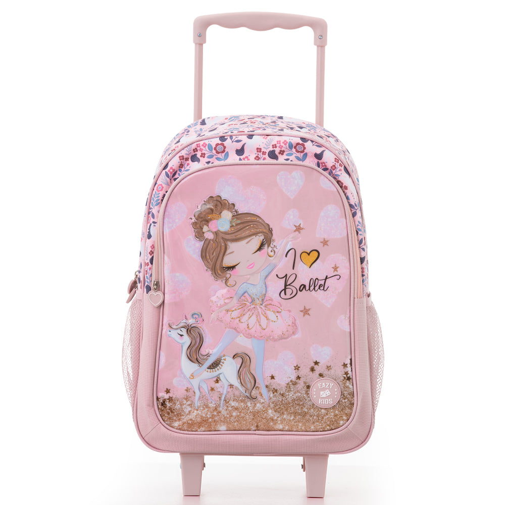 Eazy Kids Set of 5 Trolley 16" School Bag Combo - Ballet Pink