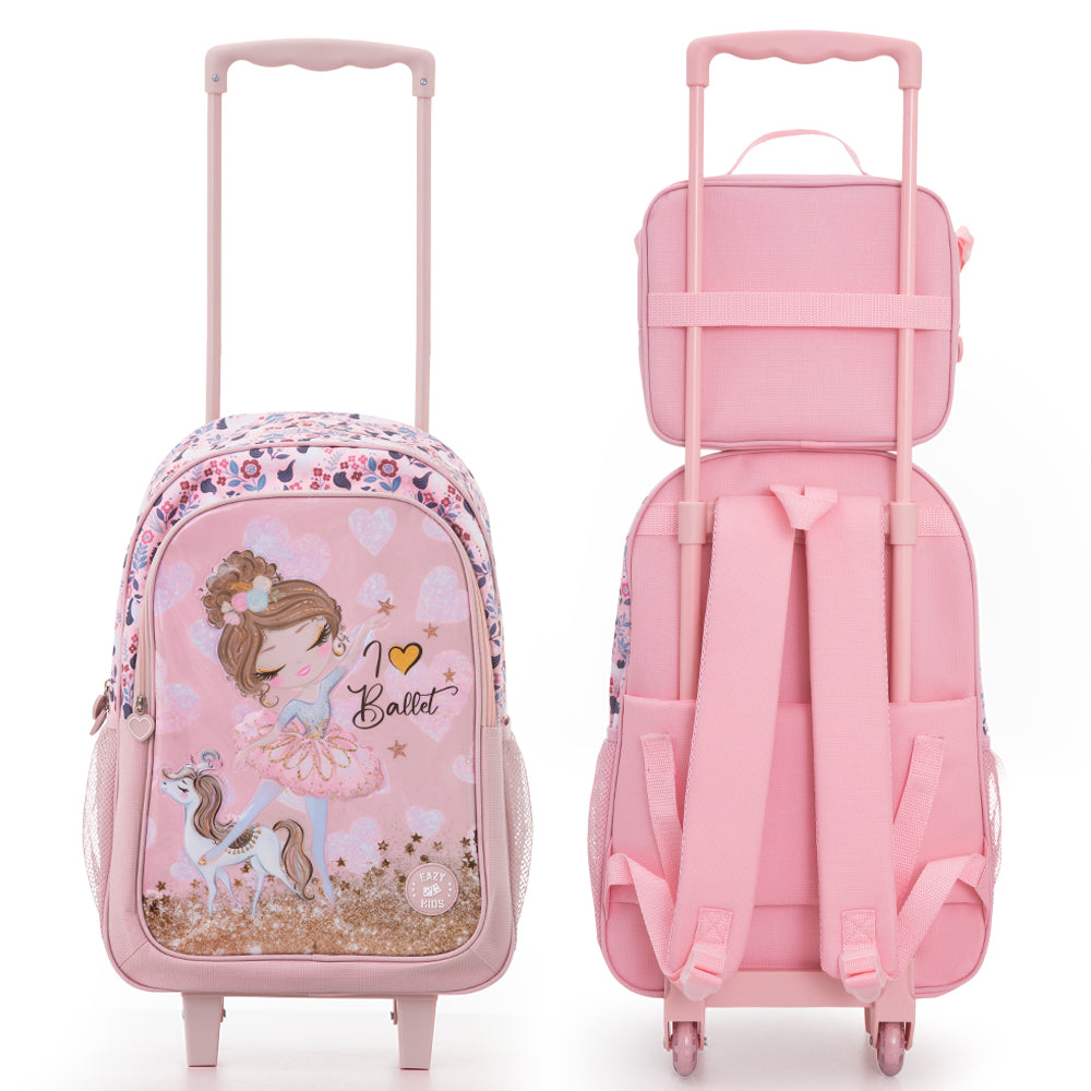 Eazy Kids Set of 5 Trolley 16" School Bag Combo - Ballet Pink