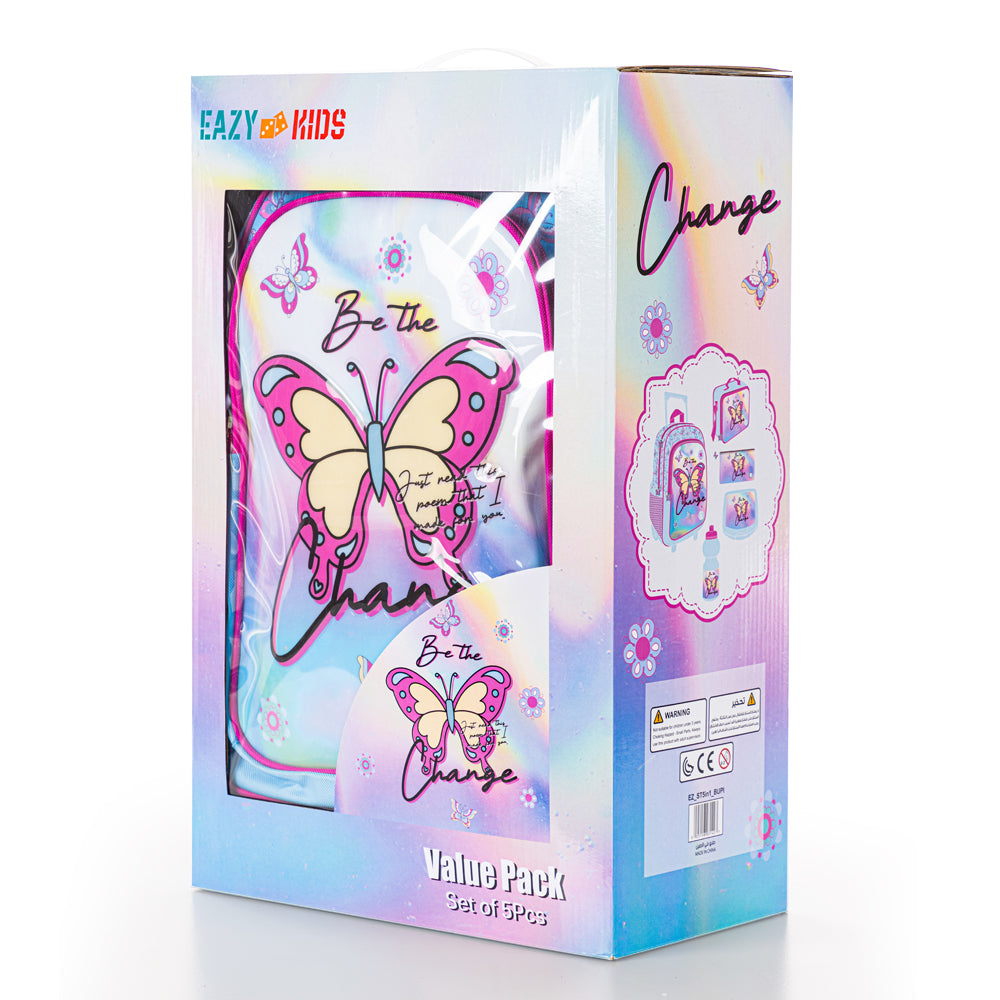 EAZY KIDS Set of 5 Trolley 16 inch School Bag Combo - Butterfly