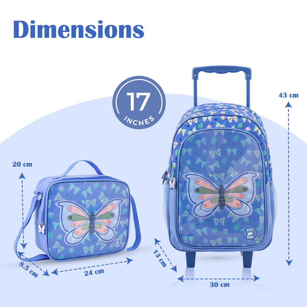 Eazy Kids 17” Trolley School Bag 5-in-1 with Wheels – Backpack, Lunch Bag, Water Bottle, Lunch Box & Pencil Case, Blue
