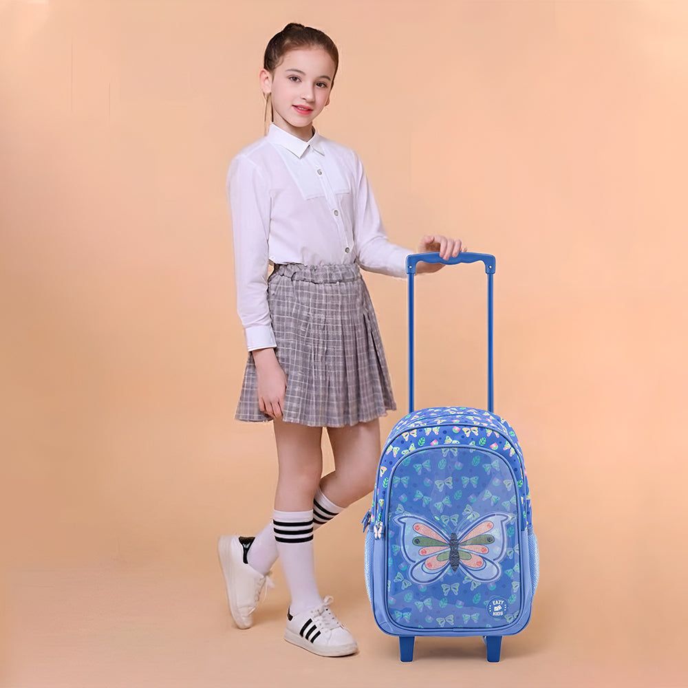 Eazy Kids 17” Trolley School Bag 5-in-1 with Wheels – Backpack, Lunch Bag, Water Bottle, Lunch Box & Pencil Case, Blue