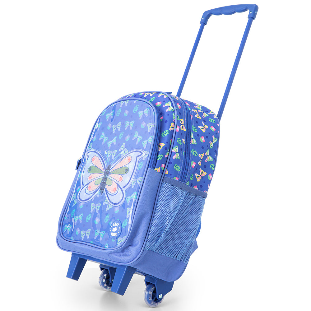 Eazy Kids 17” Trolley School Bag 5-in-1 with Wheels – Backpack, Lunch Bag, Water Bottle, Lunch Box & Pencil Case, Blue