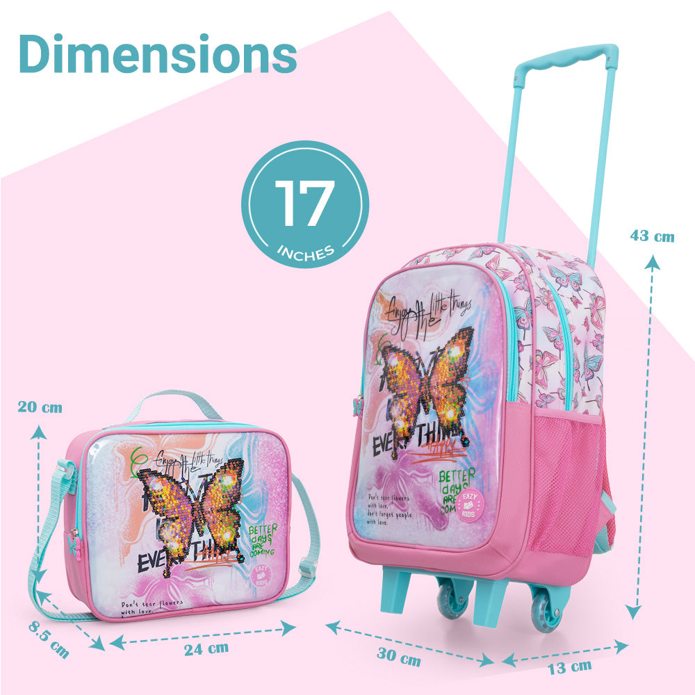 Eazy Kids Set of 5 Trolley 16" School Bag Combo - Butterfly Mint