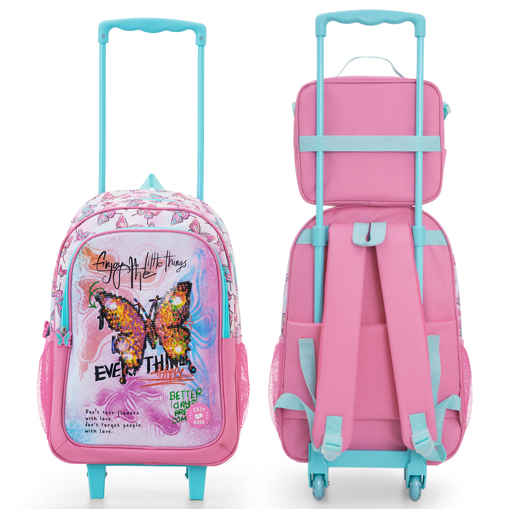 Eazy Kids Set of 5 Trolley 16" School Bag Combo - Butterfly Mint