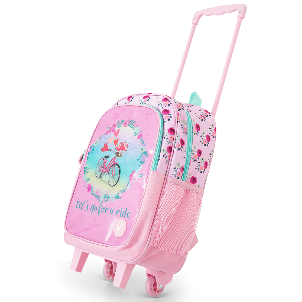 Eazy Kids 17” Trolley School Bag Value Pack 5-in-1 with Wheels – Backpack, Lunch Bag, Water Bottle, Lunch Box & Pencil Case, Pink