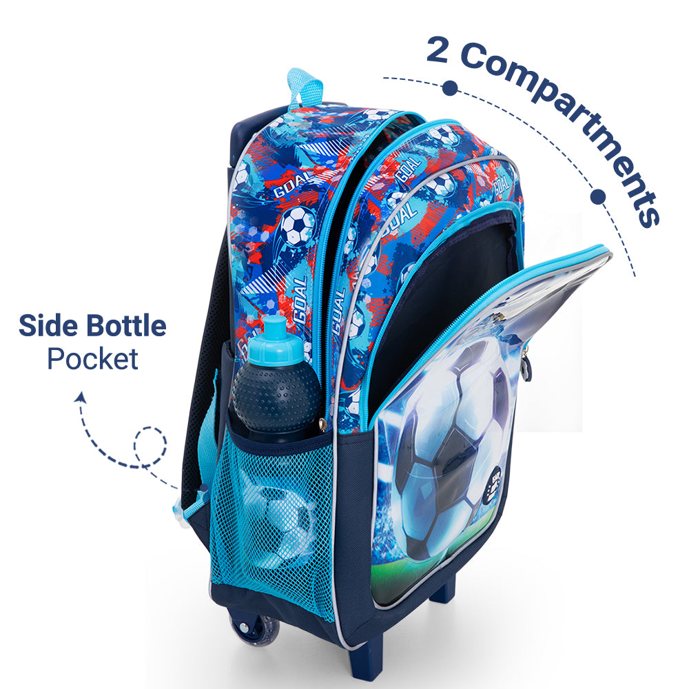 Eazy Kids Set of 5 Trolley 16" School Bag Combo - Soccer Blue