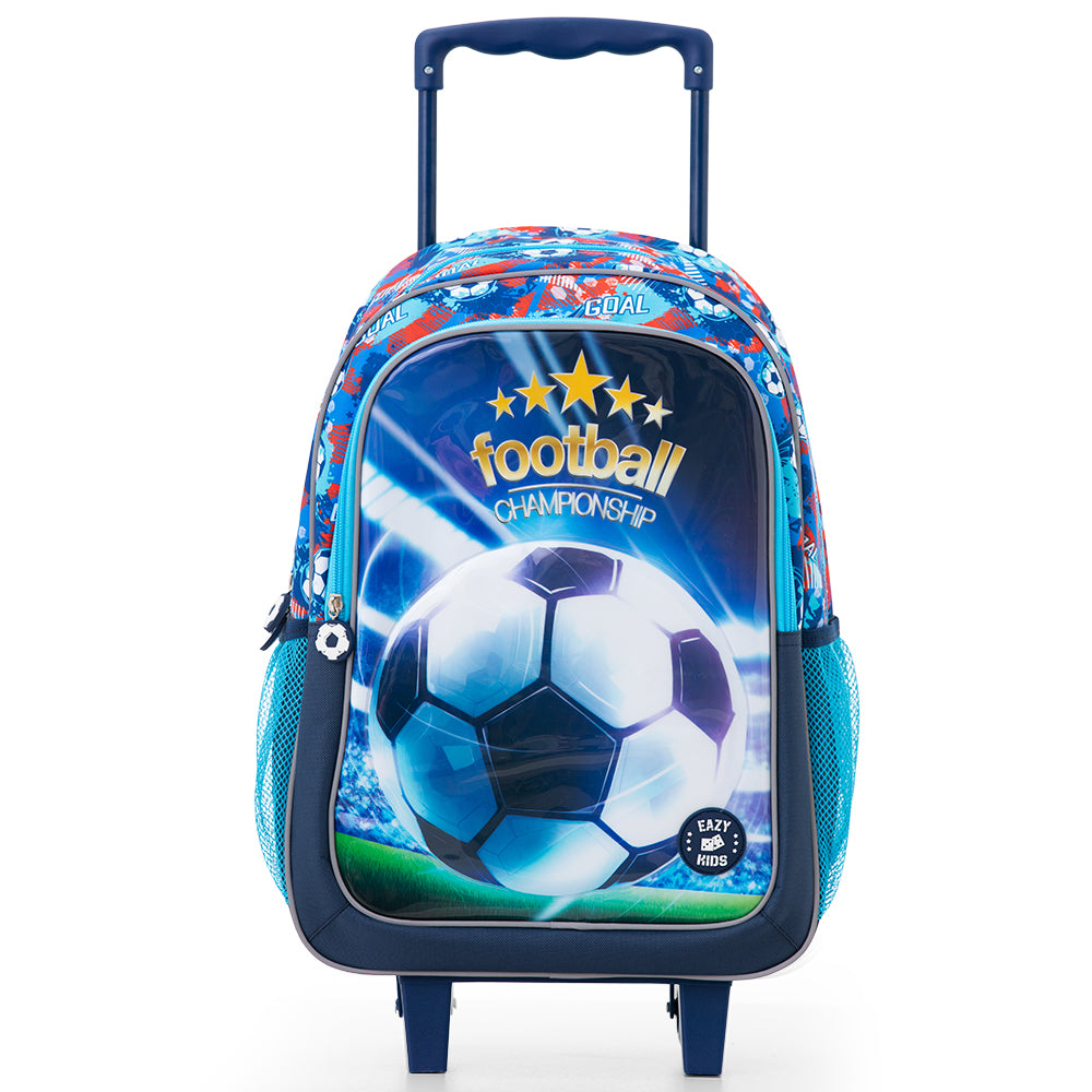 Eazy Kids Set of 5 Trolley 16" School Bag Combo - Soccer Blue
