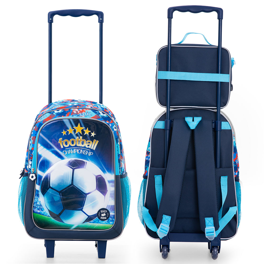Eazy Kids Set of 5 Trolley 16" School Bag Combo - Soccer Blue