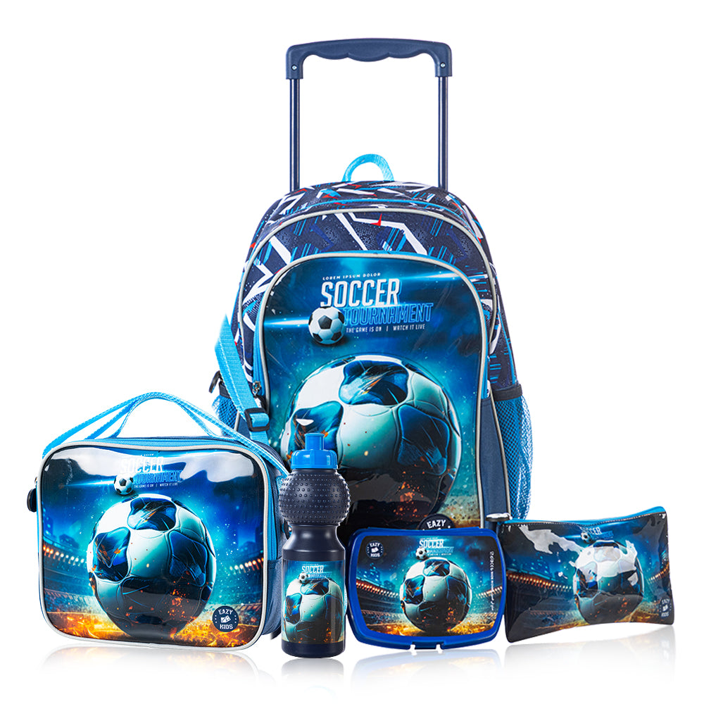EAZY KIDS Set of 5 Trolley 16 inch School Bag Combo - Football