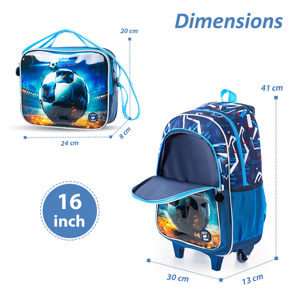 EAZY KIDS Set of 5 Trolley 16 inch School Bag Combo - Football