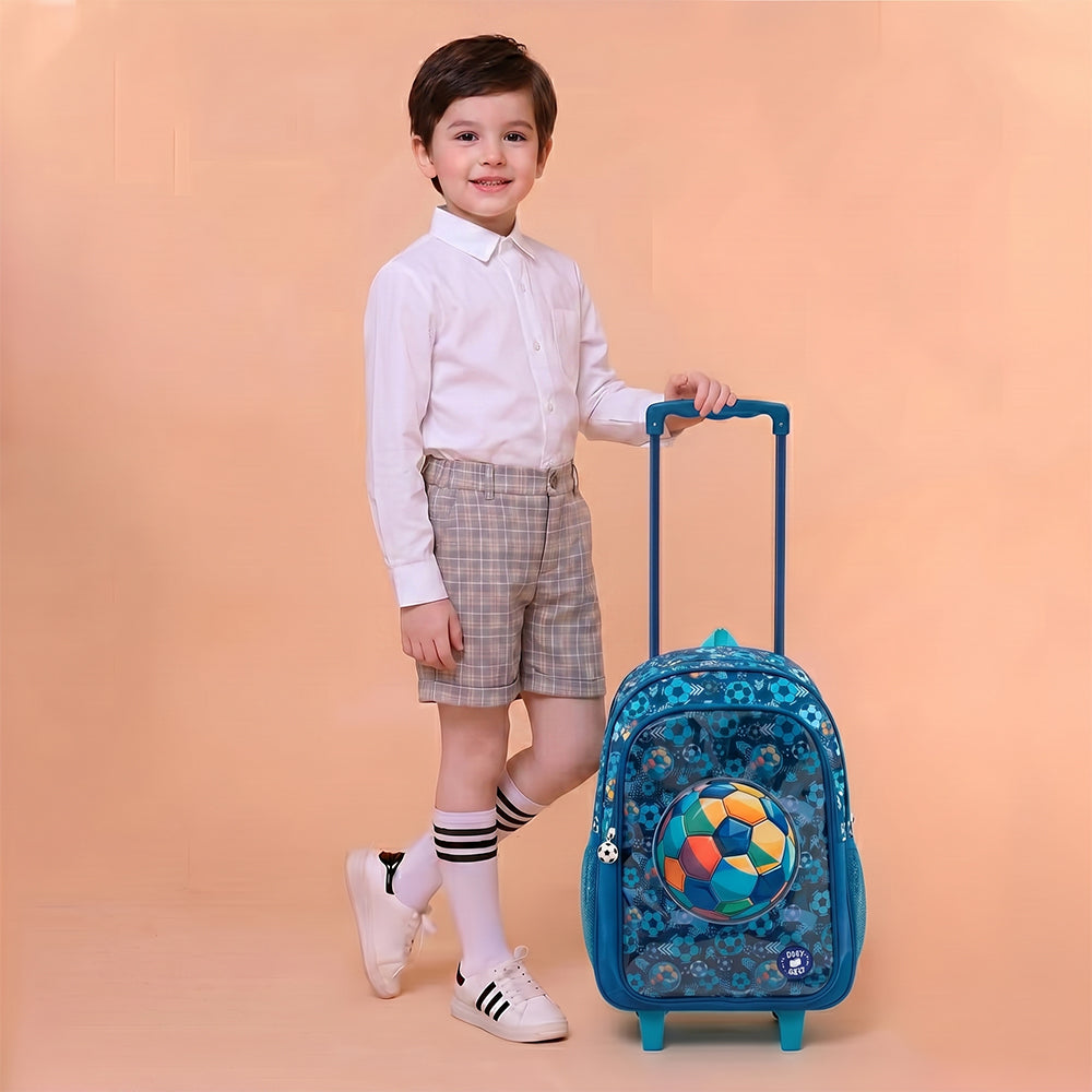 Eazy Kids 17” Trolley School Bag Value Pack 5-in-1 with Wheels – Backpack, Lunch Bag, Water Bottle, Lunch Box & Pencil Case, Blue