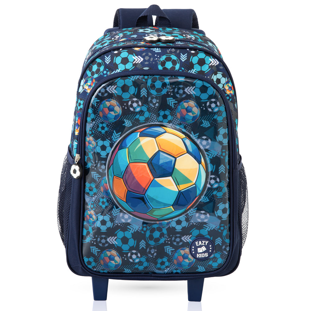 Eazy Kids 17” Trolley School Bag Value Pack 5-in-1 with Wheels – Backpack, Lunch Bag, Water Bottle, Lunch Box & Pencil Case, Blue