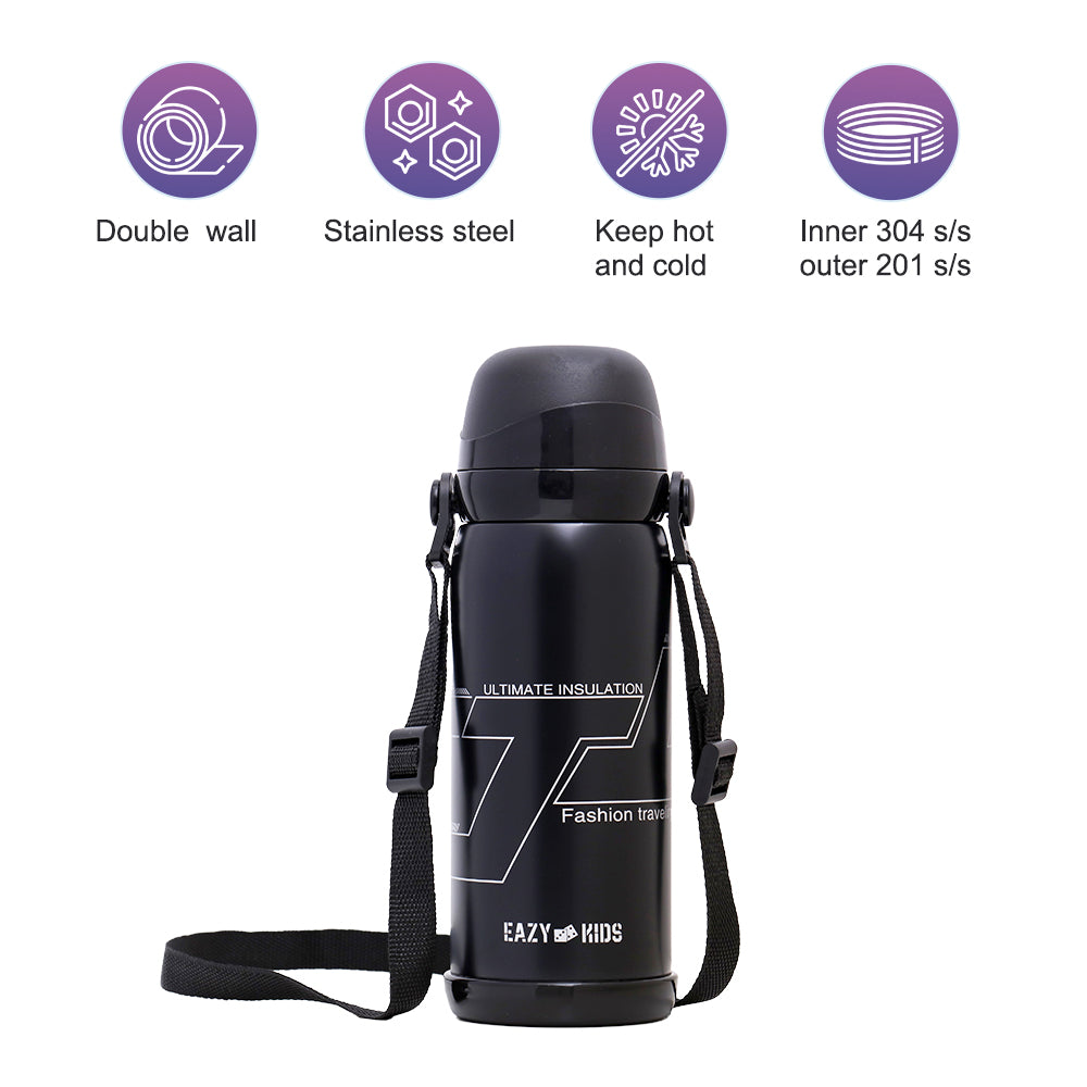 EAZY KIDS Insulated School Water Bottle - Black, 800ml