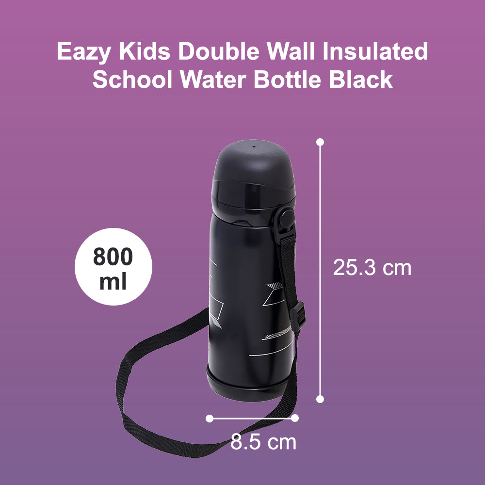EAZY KIDS Insulated School Water Bottle - Black, 800ml