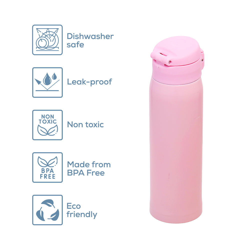 EAZY KIDS Insulated Travel Water Bottle - Pink, 500ml