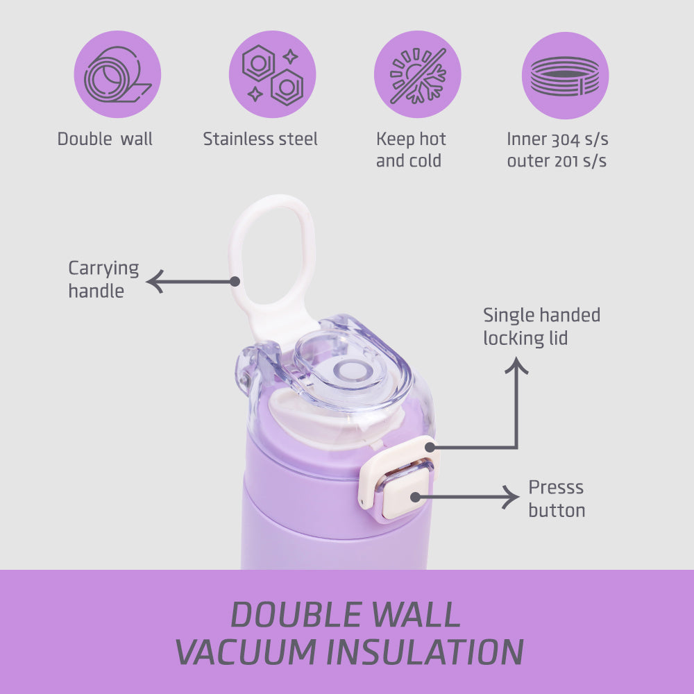 EAZY KIDS Insulated Travel Water Bottle - Purple, 550ml