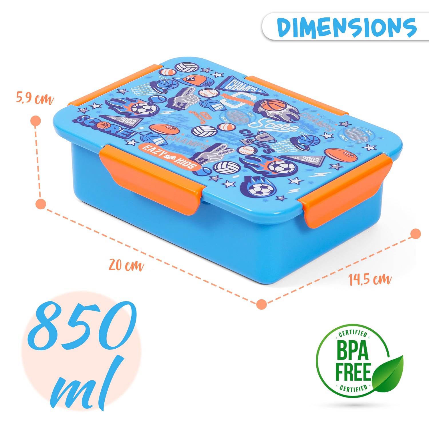 EAZY KIDS 1/2/3/4 Compartment Convertible Bento Lunch Box Soccer - Blue 850ml