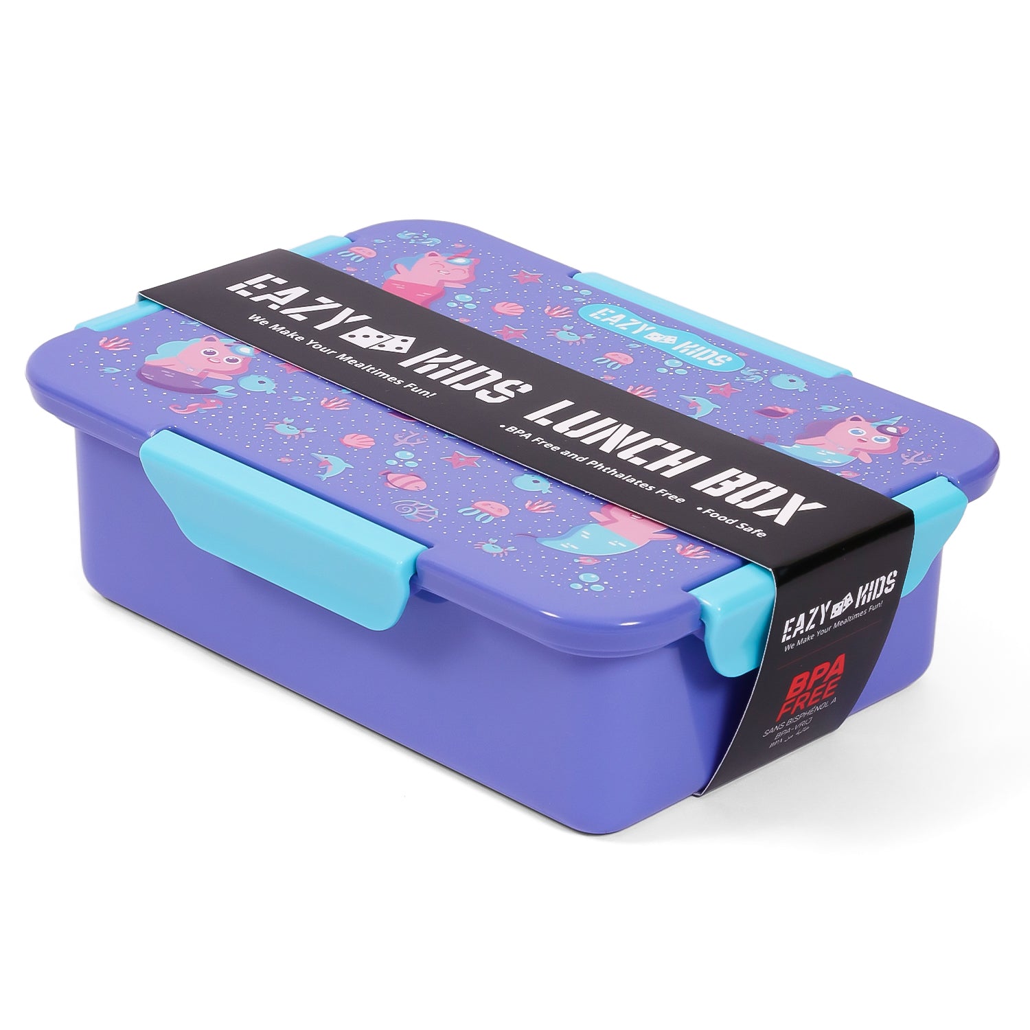 EAZY KIDS 1/2/3/4 Compartment Convertible Bento Lunch Box Mermaid - Purple 850ml