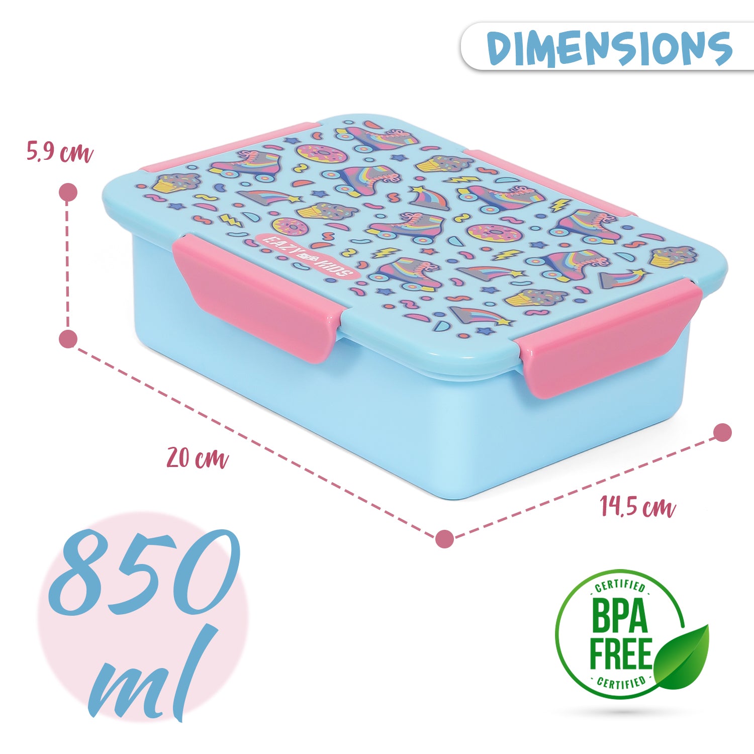 EAZY KIDS 1/2/3/4 Compartment Convertible Bento Lunch Box Gen Z Skater - Blue 850ml