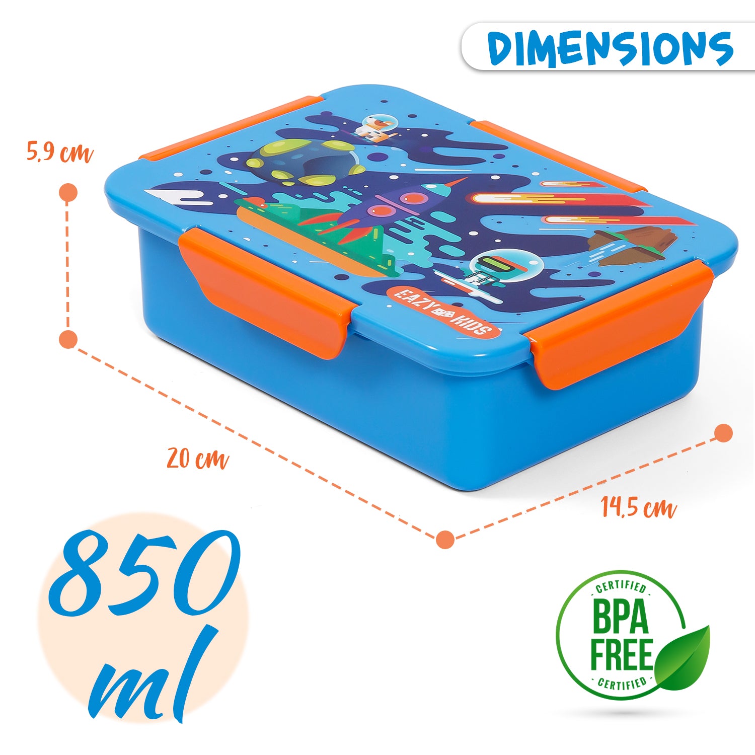 EAZY KIDS 1/2/3/4 Compartment Convertible Bento Lunch Box Space - Blue 850ml