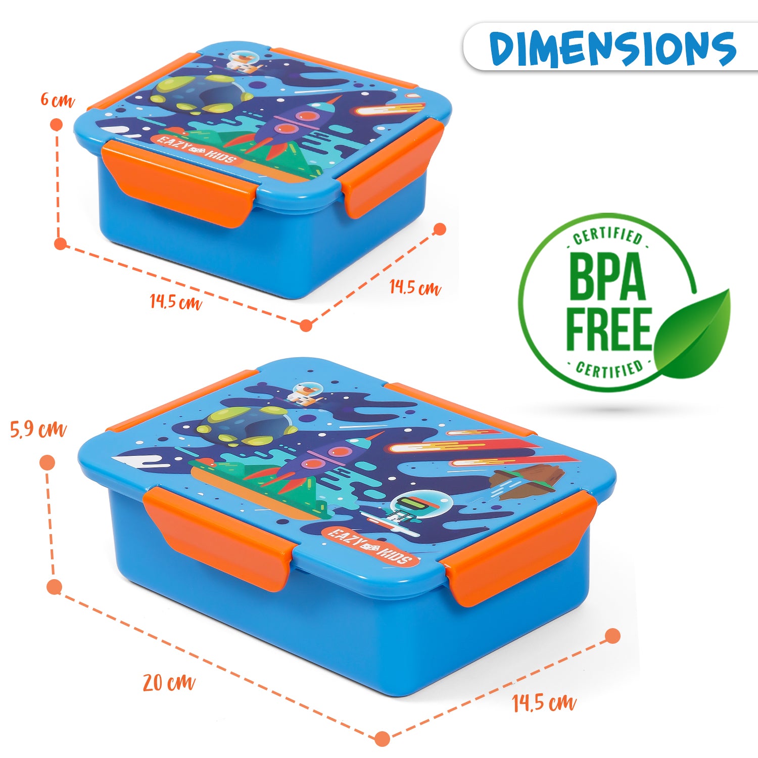 EAZY KIDS Lunch Box Set, Space - Blue