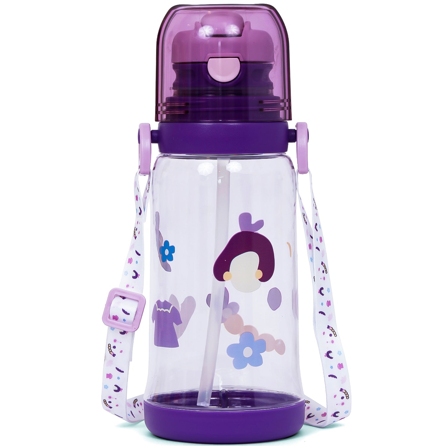 EAZY KIDS Water Bottle 600ml wt straw - Purple