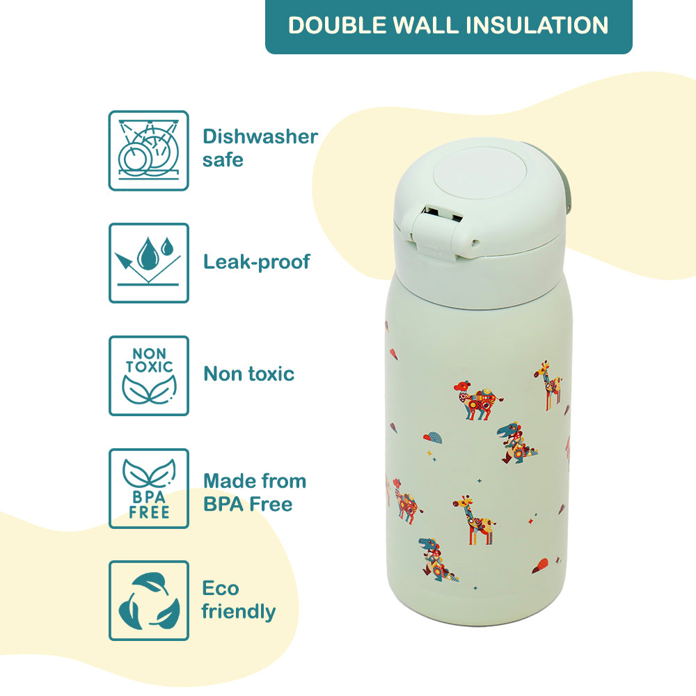 EAZY KIDS Insulated School Water Bottle - Green, 350ml