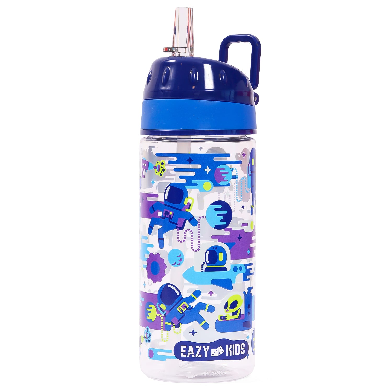 EAZY KIDS Tritan Water Bottle w/Carry handle, Astronauts - Blue, 420ml