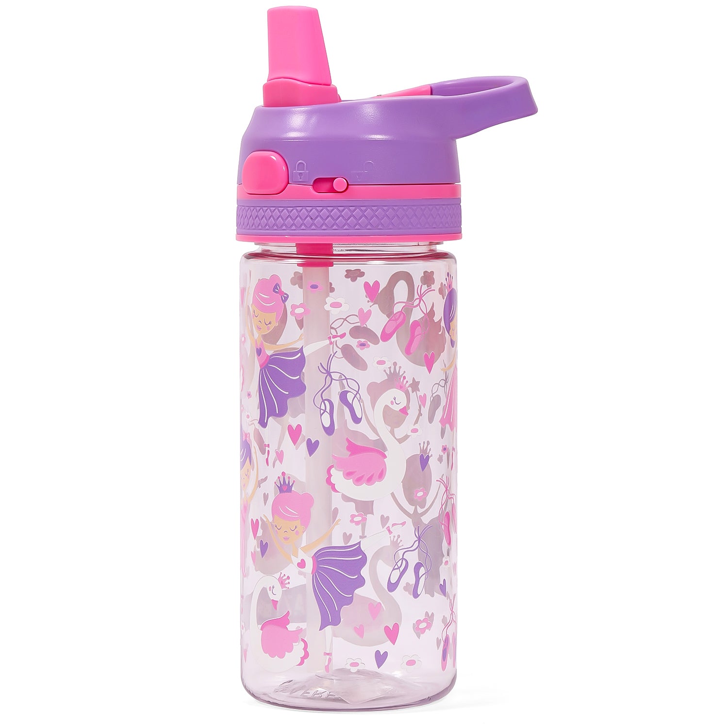 EAZY KIDS Tritan Water Bottle w/Lockable Push button and Carry Handle, Tropical - Purple, 420ml