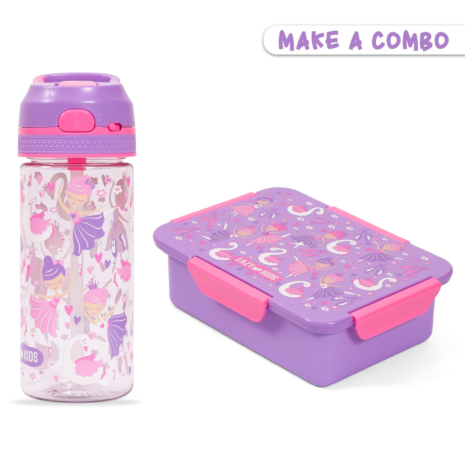 EAZY KIDS Tritan Water Bottle w/Lockable Push button and Carry Handle, Tropical - Purple, 420ml