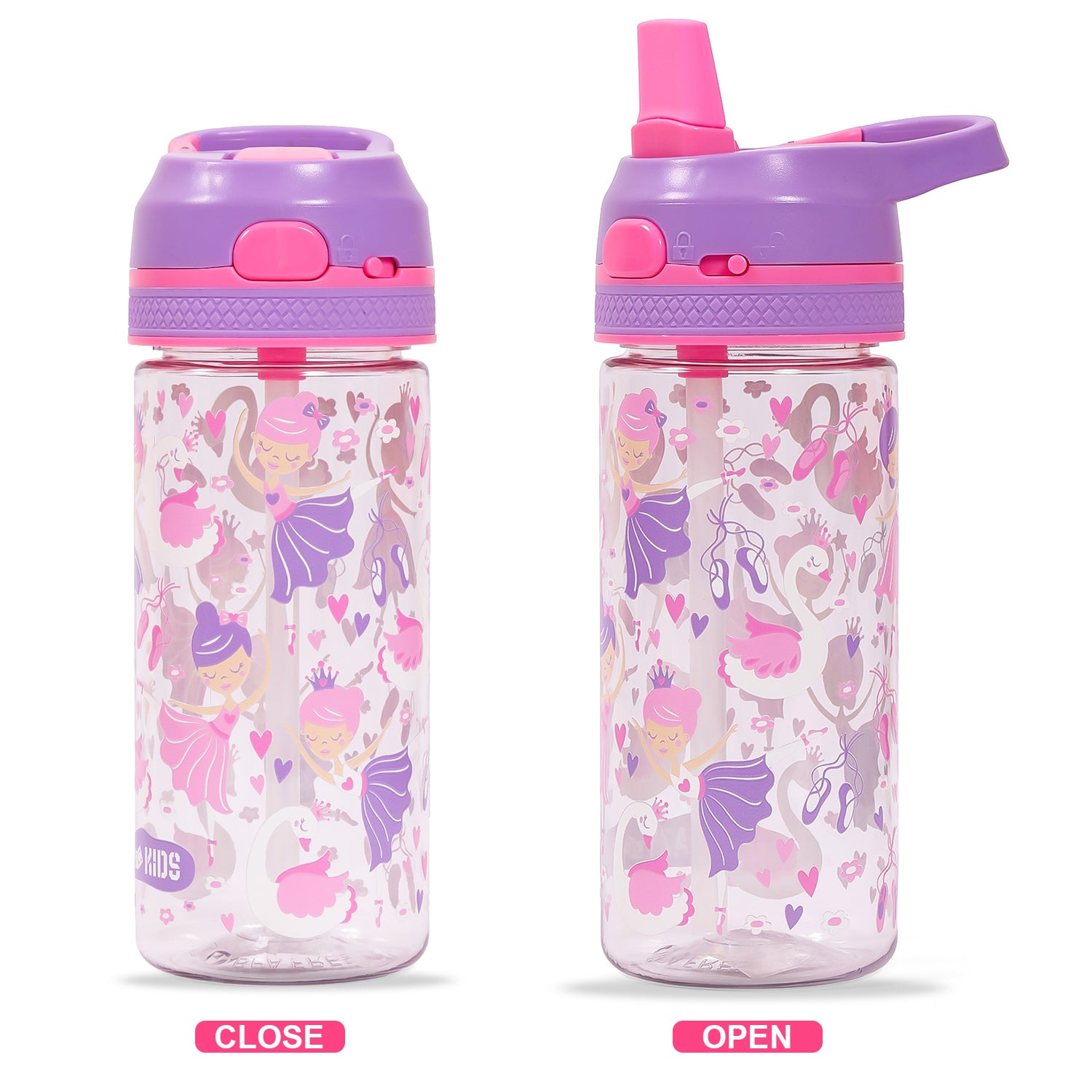 EAZY KIDS Tritan Water Bottle w/Lockable Push button and Carry Handle, Tropical - Purple, 420ml
